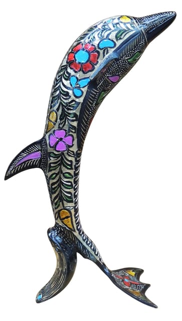 Brass Dolphin Statue with Colorful Floral Patterns and Dark Decorative Finish-artycraftz.com