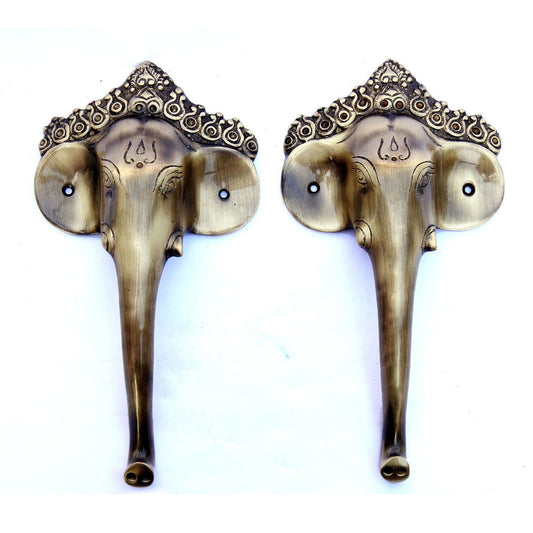 Brass Door Handle of Elephant Face Authentic Design Door Hardware (Set of 2 Handle) 12.5 x 3.5 x 25 Cm - ArtyCraftz.com