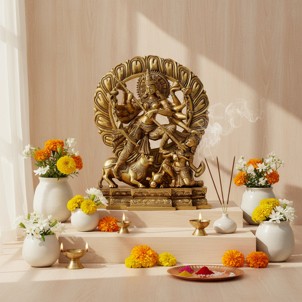 Brass Durga Mahishasura Mardini Idol-ArtyCraftz.com