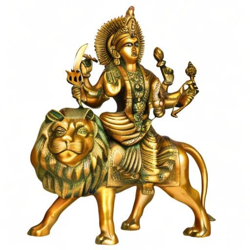 Brass Durga Sitting On Lion Statue Side View