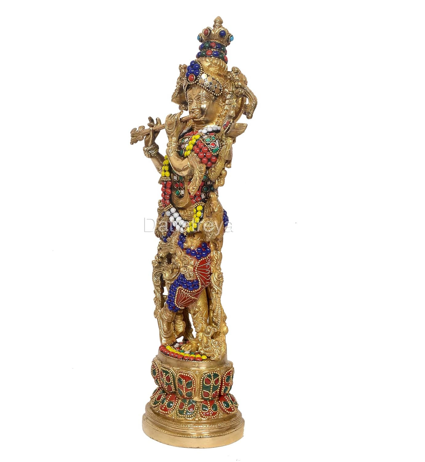 Brass Embellished Krishna Flute Playing Statue-ArtyCraftz.com