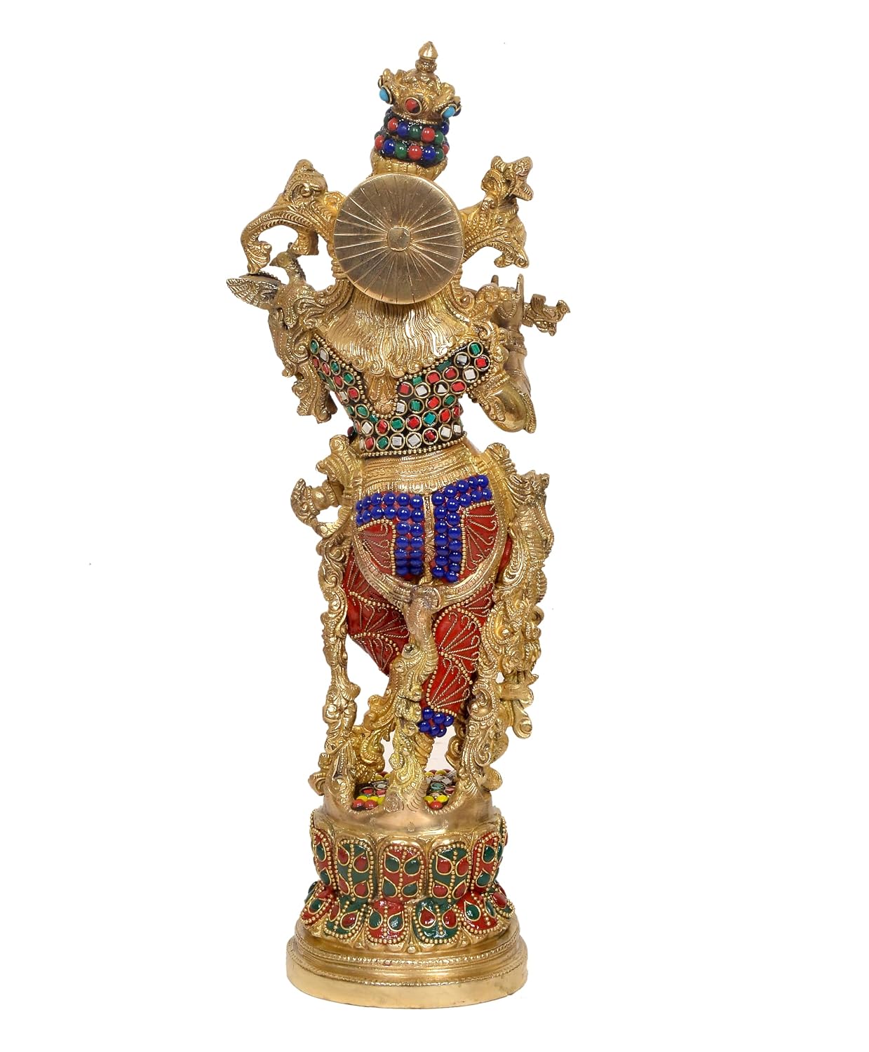 Brass Embellished Krishna Flute Playing Statue-ArtyCraftz.com