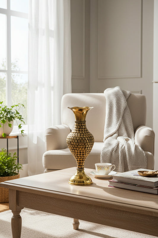 Brass Embossed Decorative Flower Vase-ArtyCraftz.com