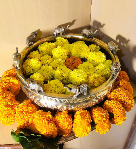 Brass Engraved Bowl with Elephant Motifs Urli-ArtyCraftz.com