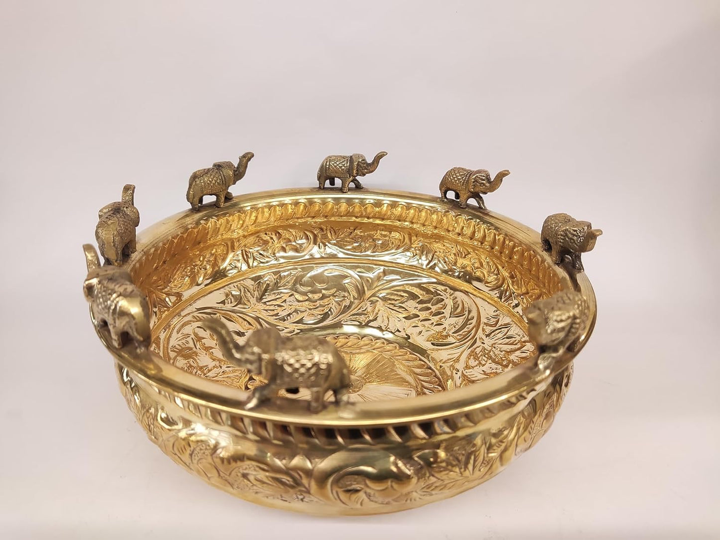 Brass Engraved Bowl with Elephant Motifs Urli-ArtyCraftz.com
