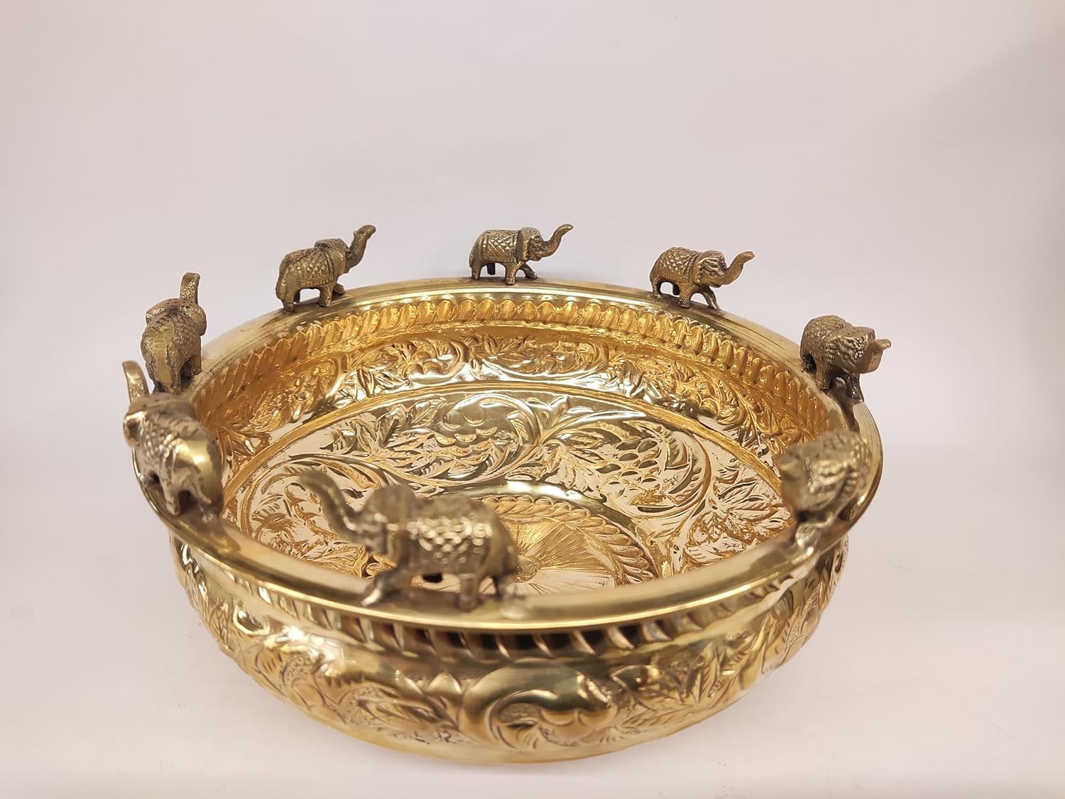Brass Engraved Bowl with Elephant Motifs Urli-ArtyCraftz.com