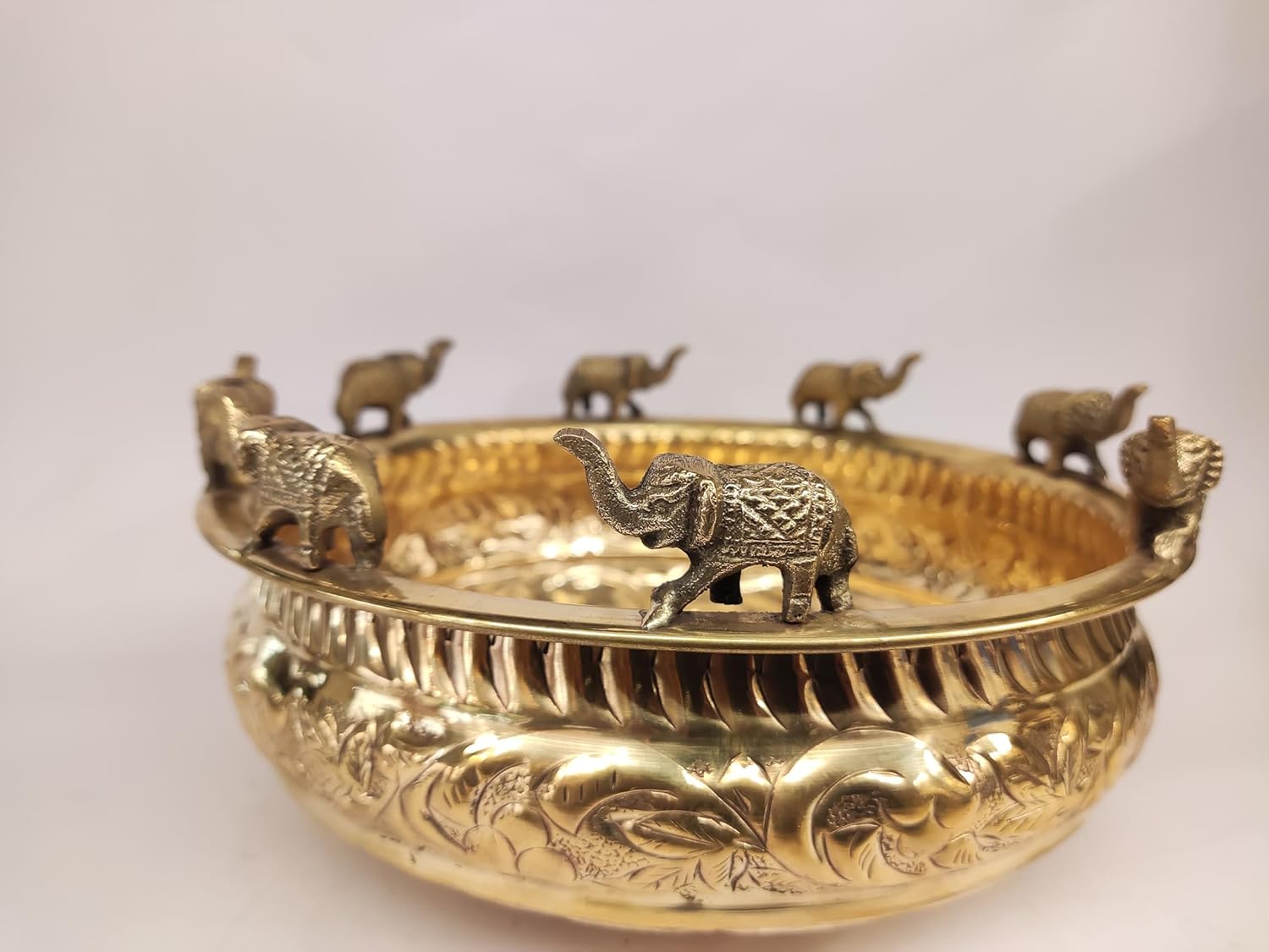 Brass Engraved Bowl with Elephant Motifs Urli-ArtyCraftz.com