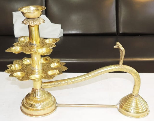 Brass Engraved Ganga Aarti with 11 Diya Holder-ArtyCraftz.com