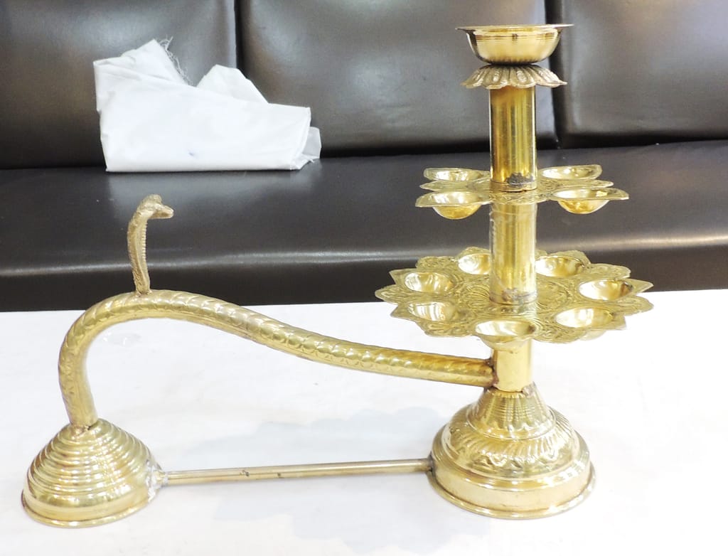 Brass Engraved Ganga Aarti with 11 Diya Holder-ArtyCraftz.com