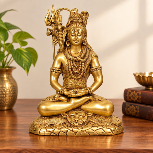 Brass Shiva Meditation Idol 10.5 Inch-artycraftz.com