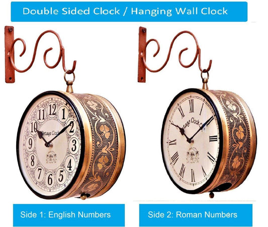 Brass Finish Metal Handcrafted One Side English Other Side Roman Number Railway Station Clock