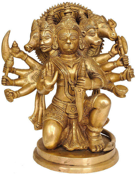 Brass Five- Headed Lord Hanuman, Height: 8.5 inches - ArtyCraftz.com