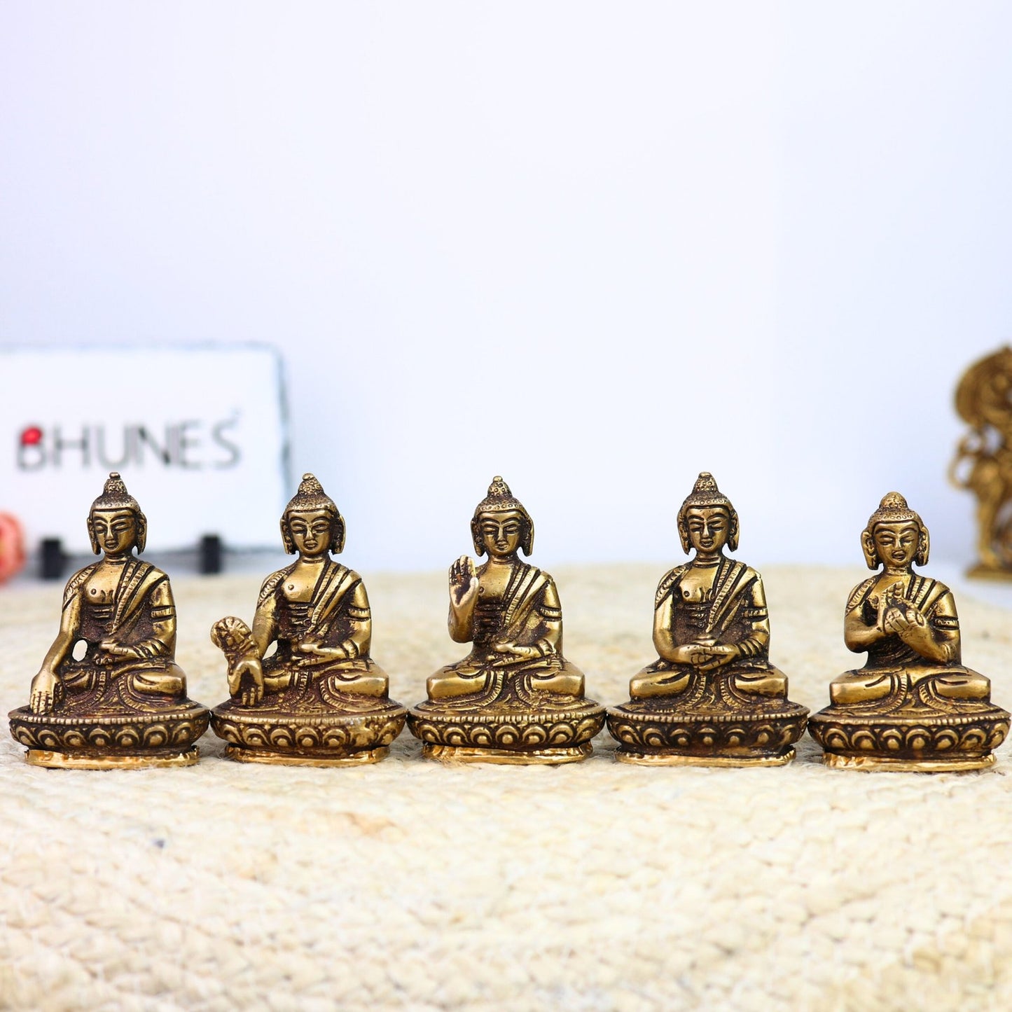 Brass Five Meditating Buddhas Idols-ArtyCraftz.com