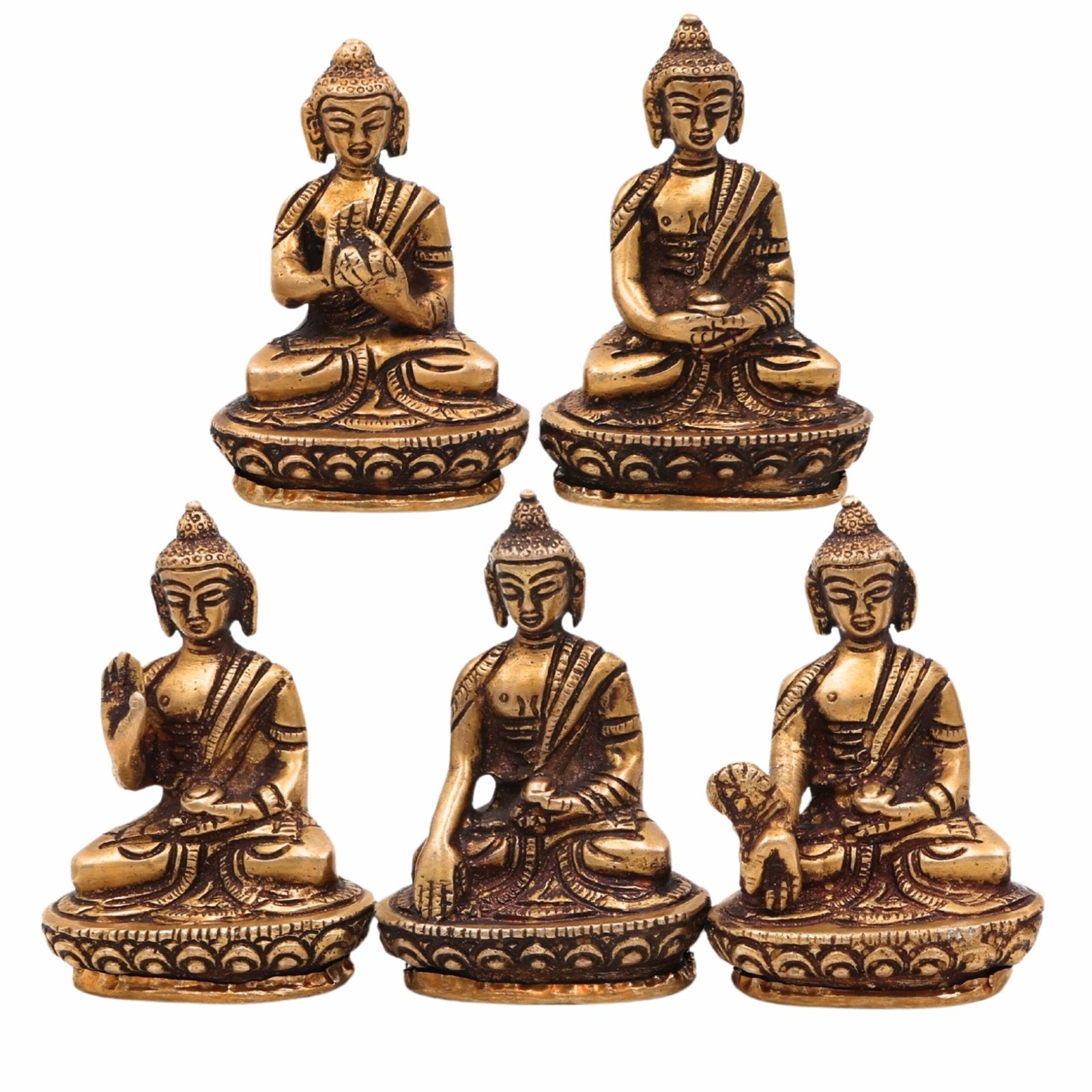 Brass Five Meditating Buddhas Idols-ArtyCraftz.com