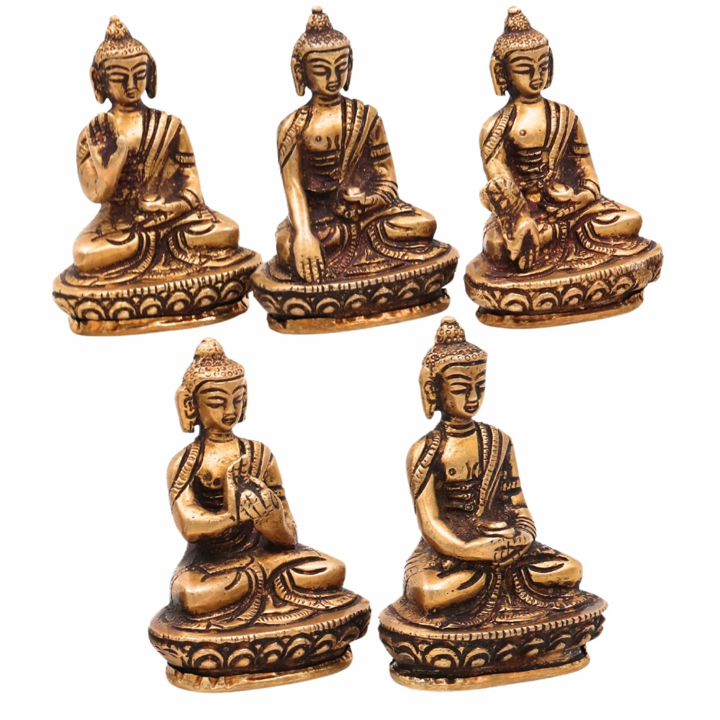 Brass Five Meditating Buddhas Idols-ArtyCraftz.com