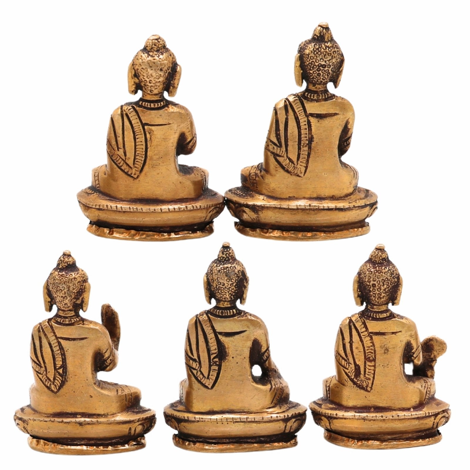 Brass Five Meditating Buddhas Idols-ArtyCraftz.com