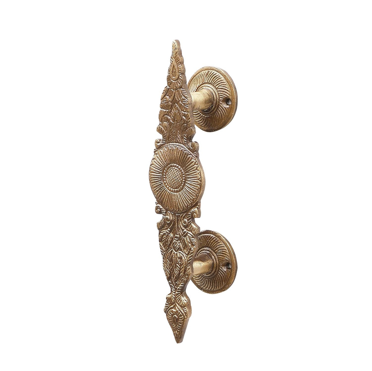 Brass Flower Engraved Door Handle Set of 2  Decorative Door Hardware-artycraftz.com