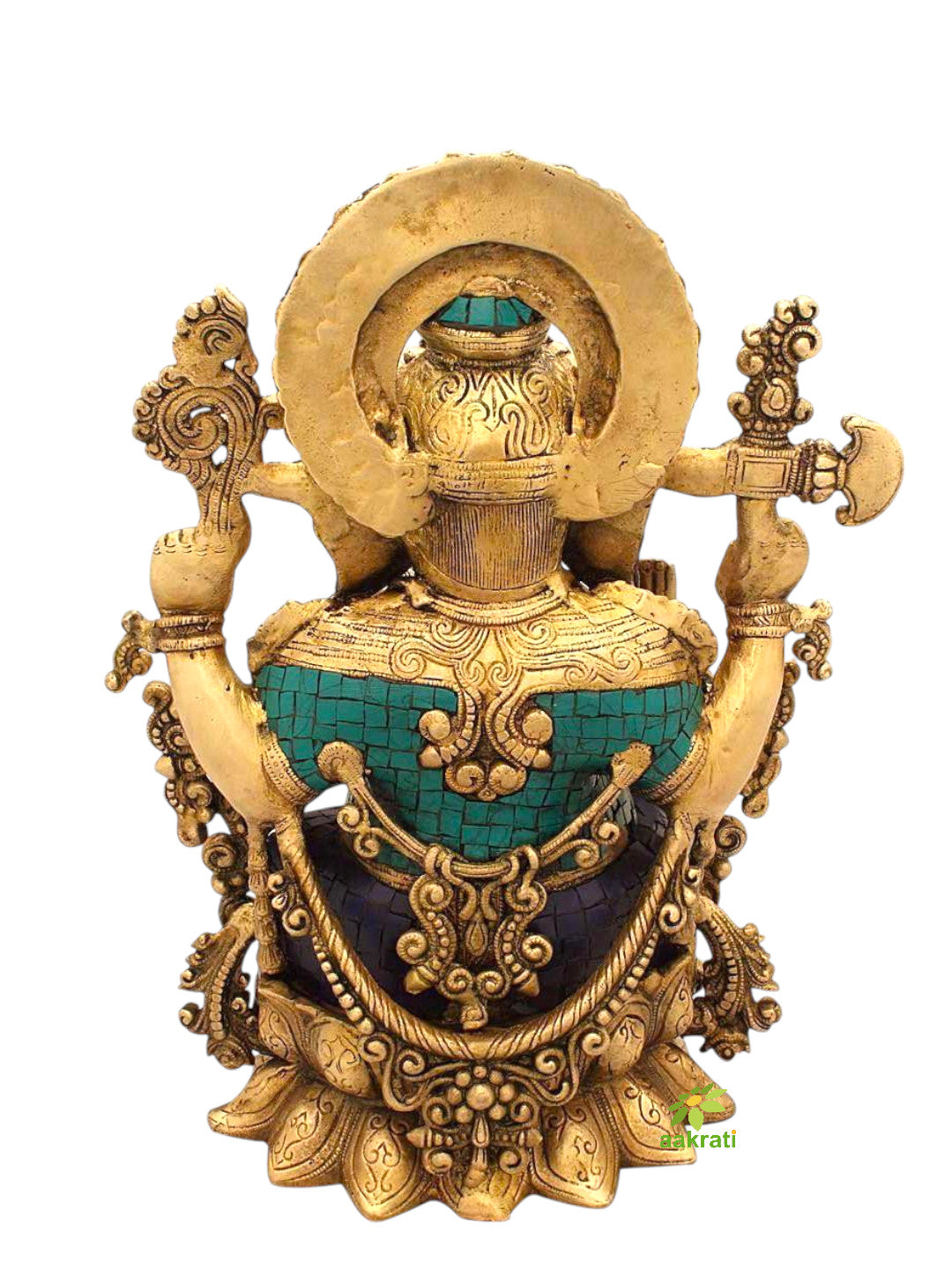 Brass Ganesh in Turquoise Coral Stone Finish Statue-ArtyCraftz.com