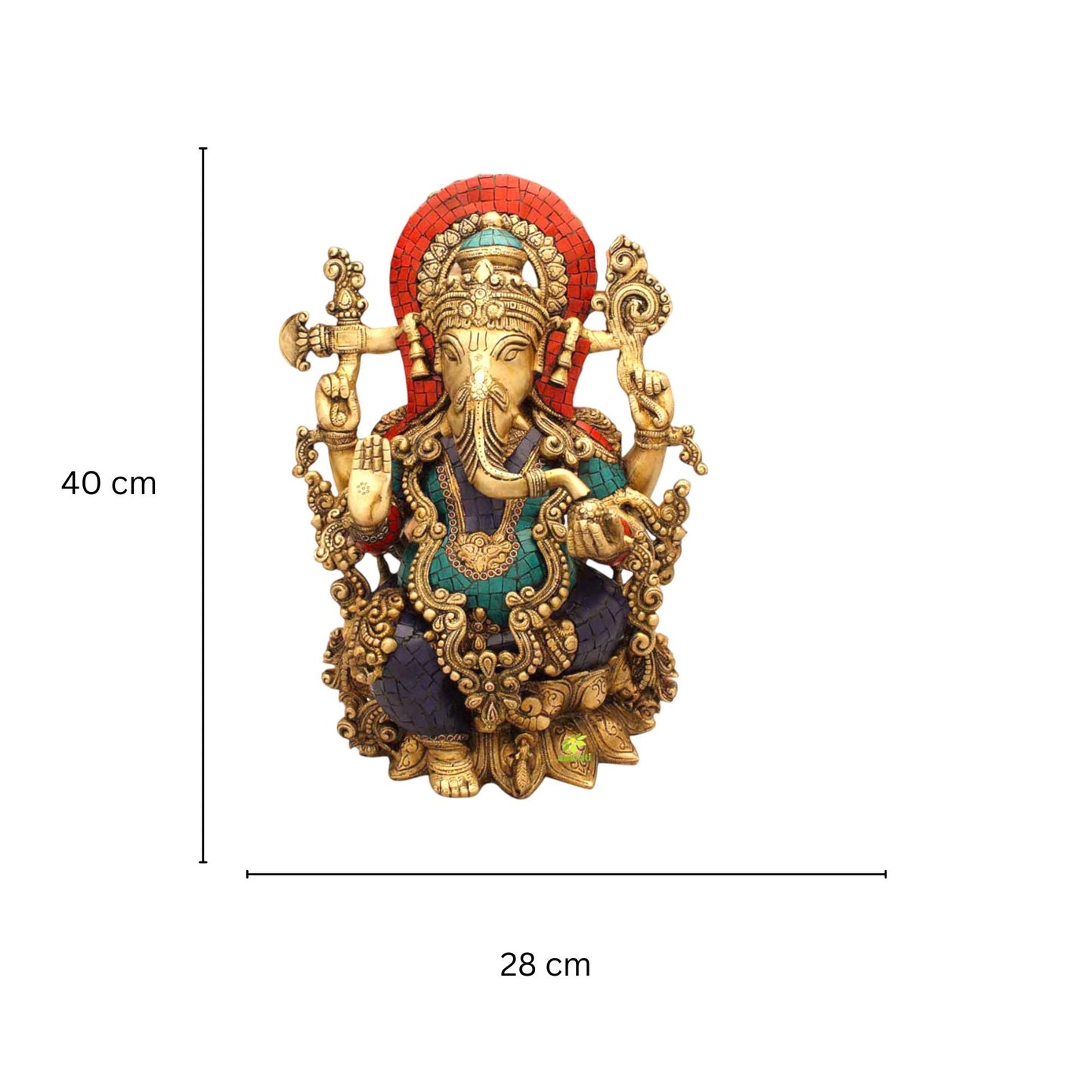 Brass Ganesh in Turquoise Coral Stone Finish Statue-ArtyCraftz.com