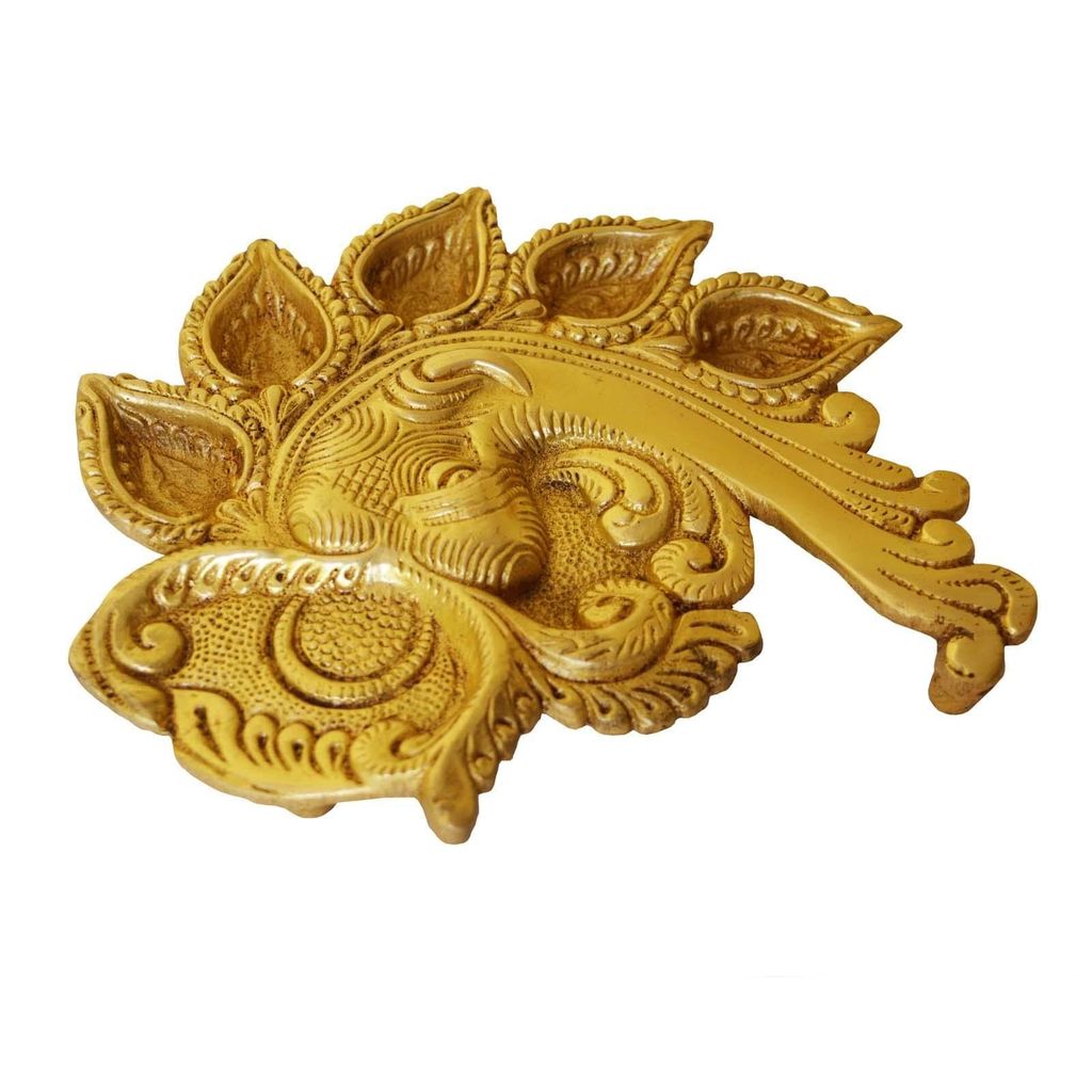 Brass Ganesha Diya with Lotus Design – Traditional Pooja Oil Lamp, 8 x 1 x 7 Inch-ArtyCraftz.com