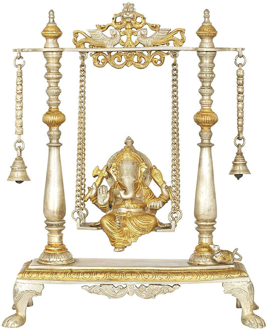 Brass Ganesha Ganesh Murti Idol Statue on Swing Height : 11.6 Inches - ArtyCraftz.com