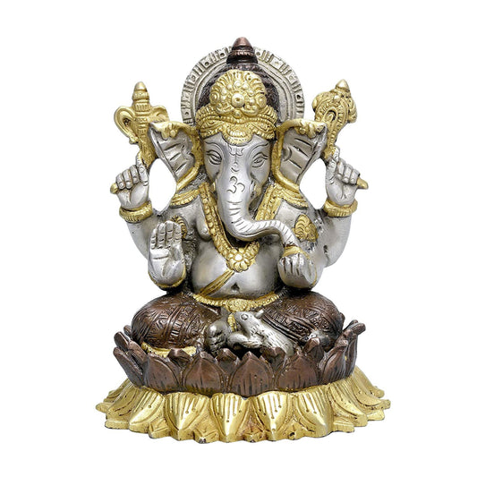 Brass Ganesha Idol Ganesha Multicolour Height 5.5 Inch - ArtyCraftz.com