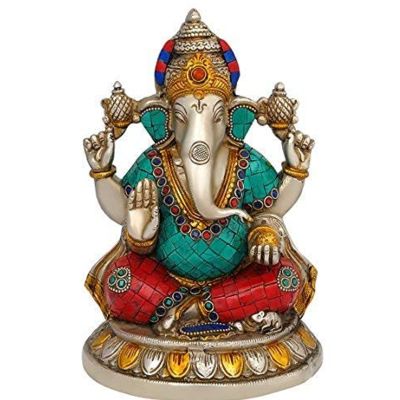 Brass Ganesha Lakshmi Inlay Work Statue