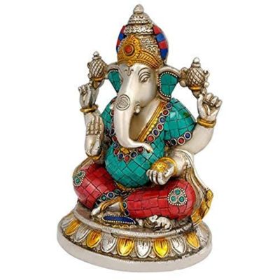 Brass Ganesha Lakshmi Inlay Work Statue