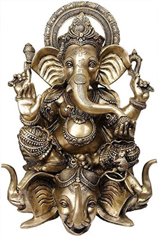 Brass Ganesha Large Ears with Abhaya Mudra - ArtyCraftz.com
