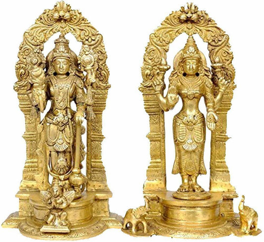 Brass Ganesha Laxmi Saraswati Sitting On Lotus Flower Base, Height : 9.5" - ArtyCraftz.com