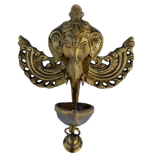 Brass Ganesha Oil Lamp Wall Hanging Diya Home Decor Gifting - ArtyCraftz.com