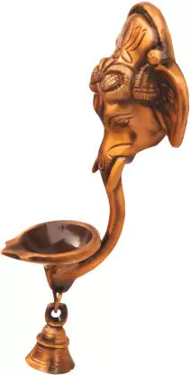Brass Ganesha Wall hanging with Single Wick and Bell