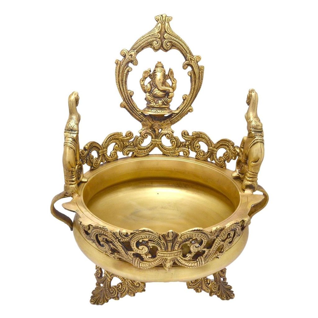 Brass Ganesha and Elephant Design Decorative Urli-ArtyCraftz.com