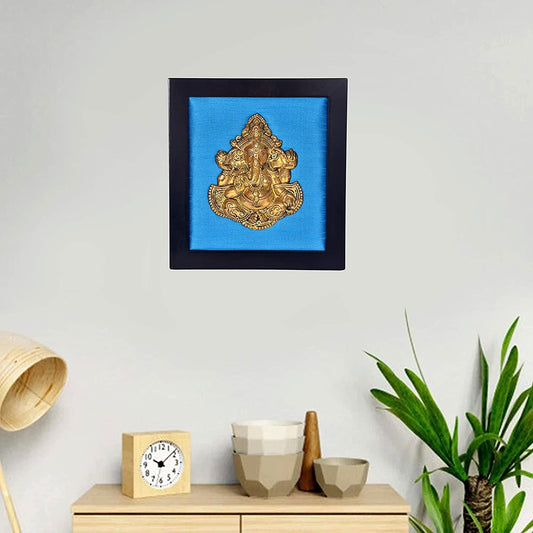 Brass Ganesha in Wooden Frame - ArtyCraftz.com