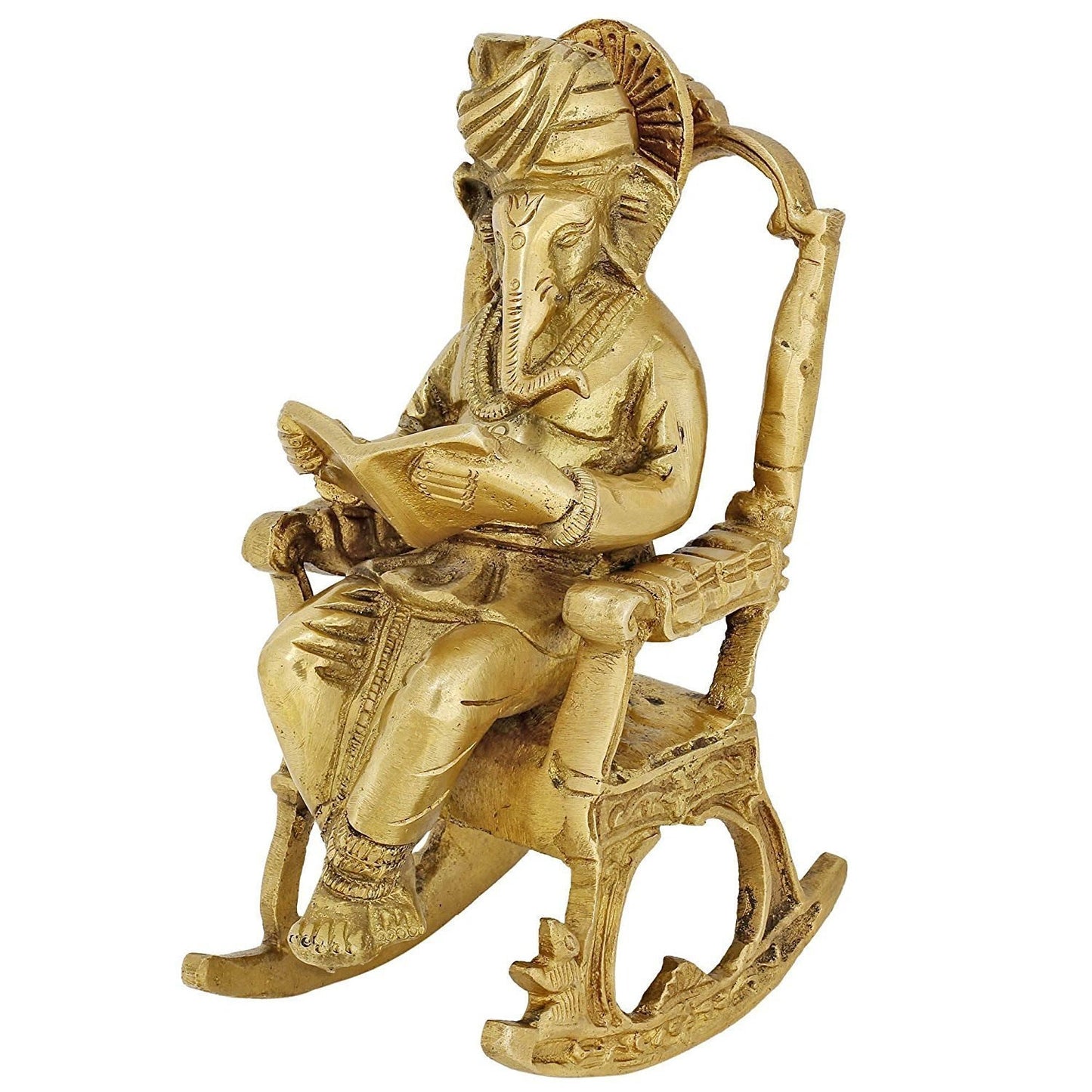 Brass Ganesha on Rocking Chair Showpiece - ArtyCraftz.com