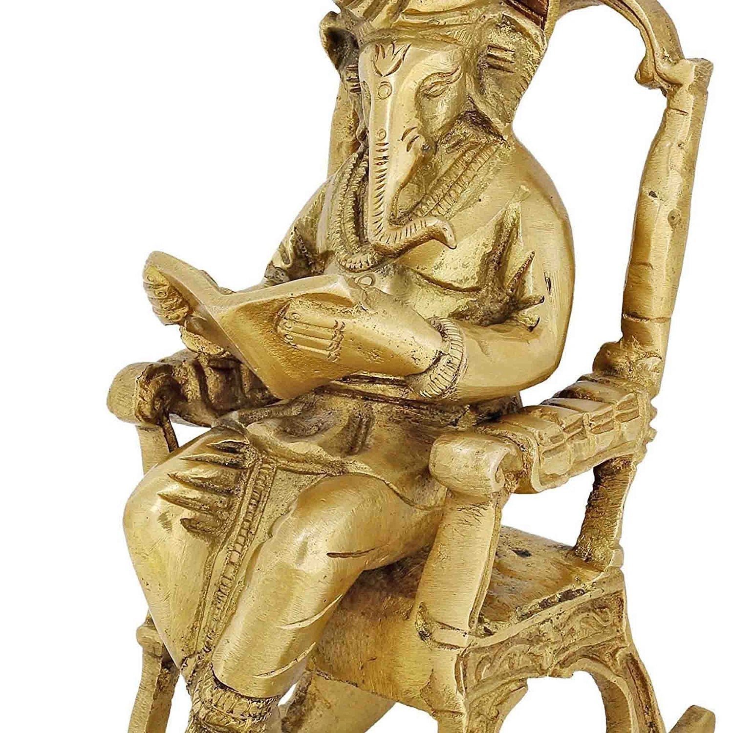 Brass Ganesha on Rocking Chair Showpiece - ArtyCraftz.com