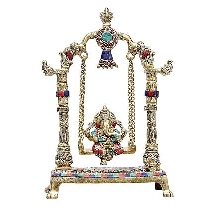 Brass Ganesha on Swing - Height- 11.6" - ArtyCraftz.com