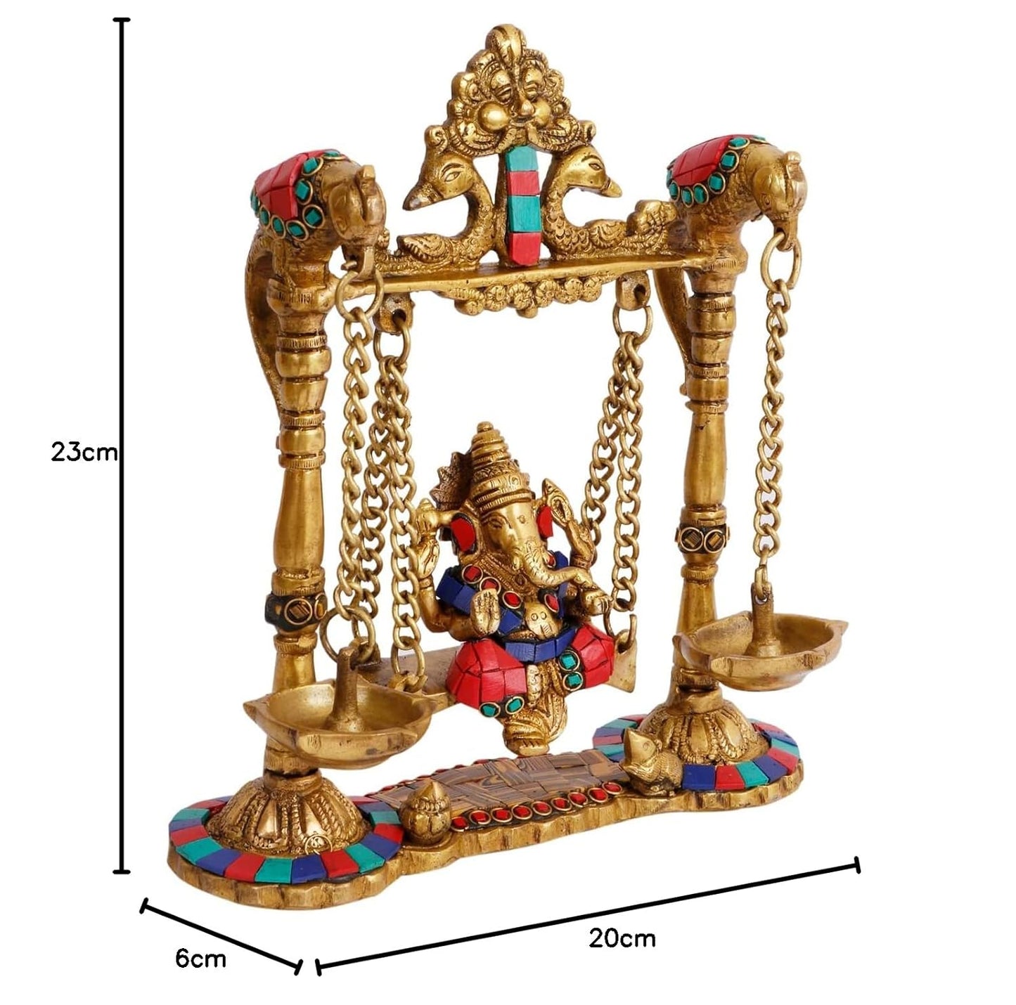 Brass Ganesha on Swing Statue Idol Murti, Height 9 Inch