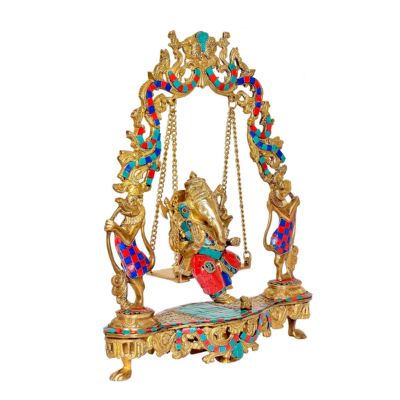 Brass Ganesha on a Jhula Statue with Beautiful Kirtimukha Panel