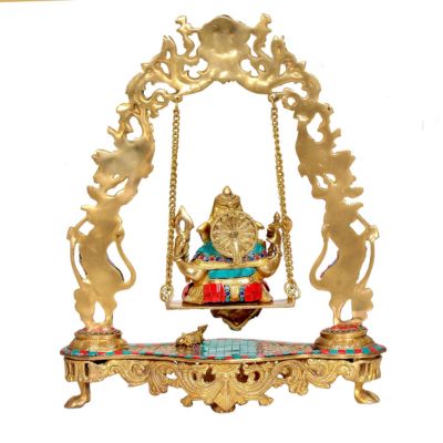 Brass Ganesha on a Jhula Statue with Beautiful Kirtimukha Panel