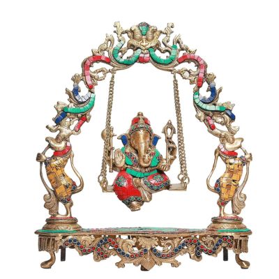 Brass Ganesha on a Jhula Statue with Beautiful Kirtimukha Panel