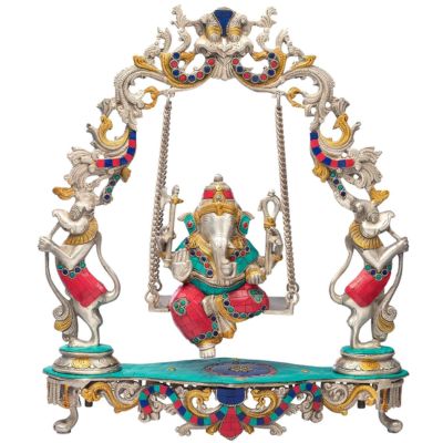 Brass Ganesha on a Jhula Statue with Beautiful Kirtimukha Panel