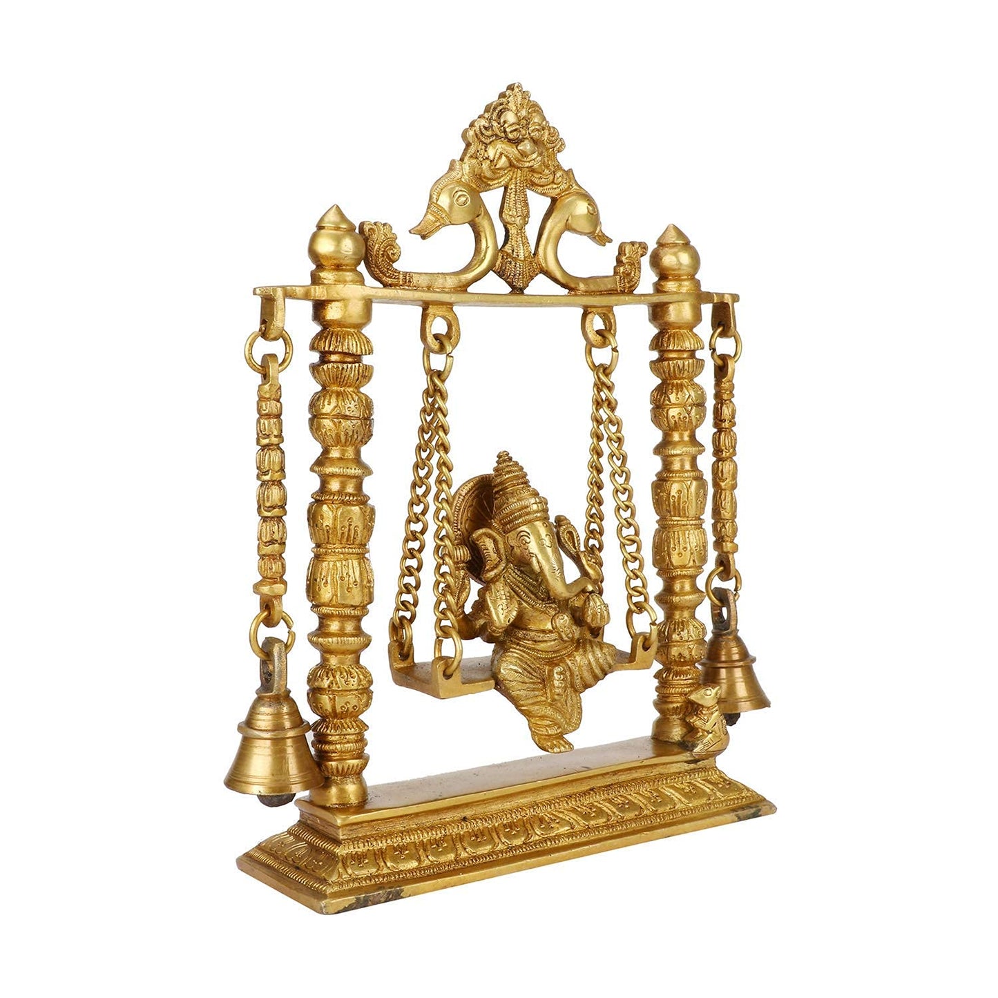 Brass Ganesha on a Swing Statue Height 10.25 Inches - ArtyCraftz.com