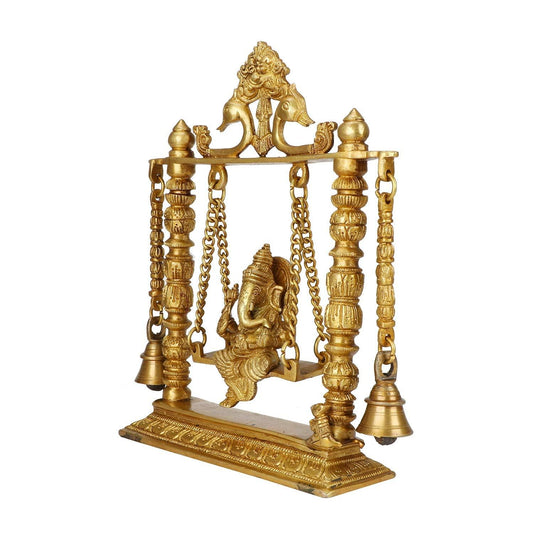 Brass Ganesha on a Swing Statue Height 10.25 Inches - ArtyCraftz.com