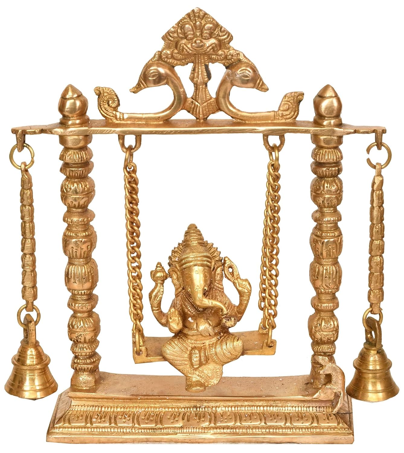 Brass Ganesha on a Swing Statue Height 10.25 Inches - ArtyCraftz.com