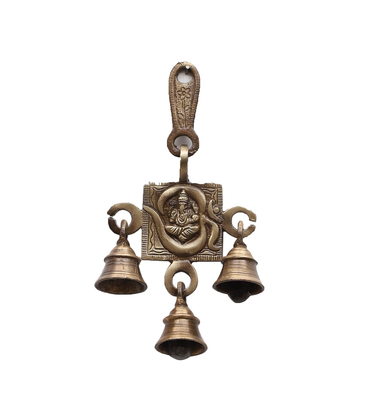Brass Ganesha wall hanging with three bells-artycraftz.com