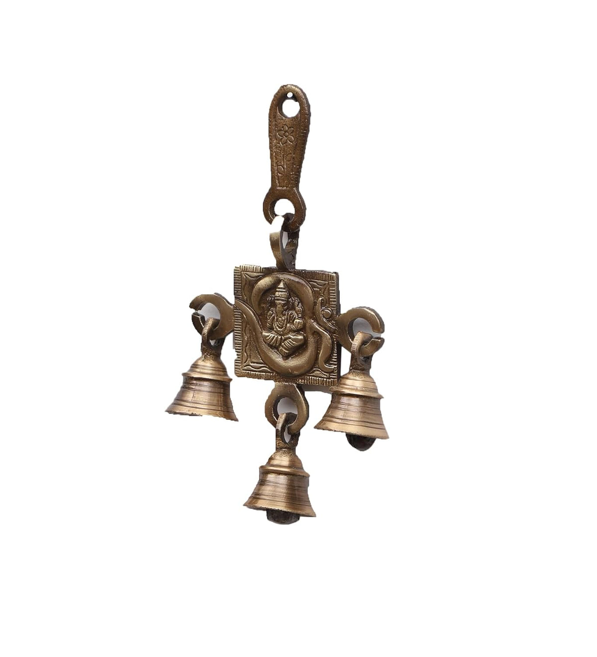 Brass Ganesha wall hanging with three bells-artycraftz.com