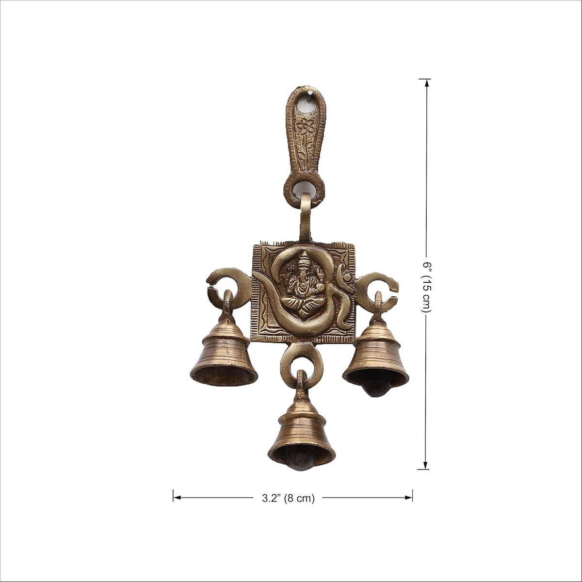 Brass Ganesha wall hanging with three bells-artycraftz.com