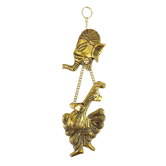 Brass Ganeshji playing musical instrument Wall Hanging for Home Decor an Gifting - ArtyCraftz.com