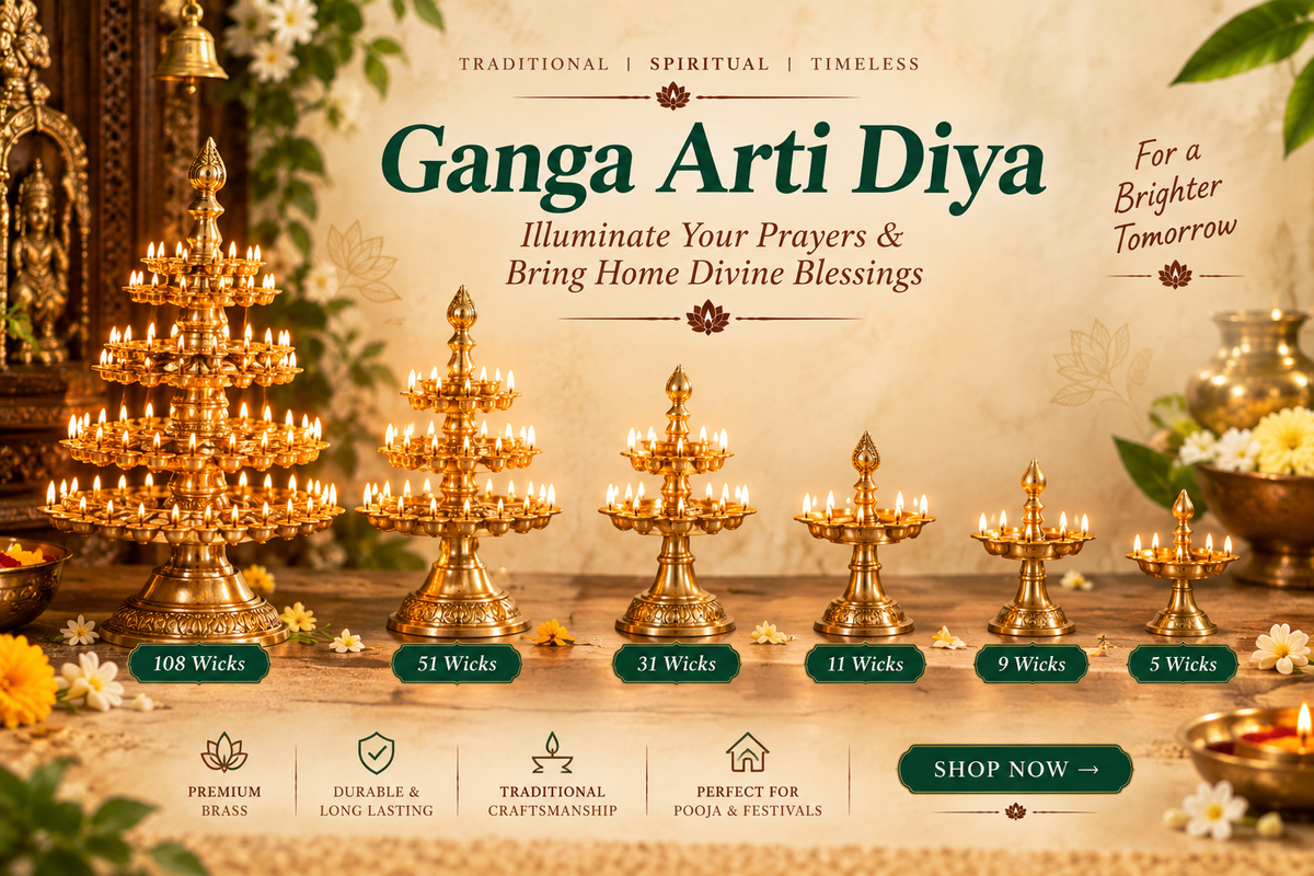 Pure Brass 108 Ganga Aarti Diya Stand - Multi-Tier Lamp-artycraftz.com
